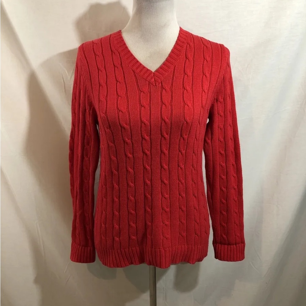 Cherokee Red Cable Knit V Neck sweater - Womens Small, Bust 19”, Length 23”